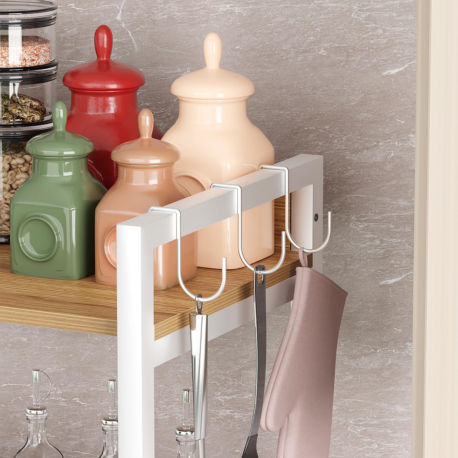 Lukzer 5-Tier Multipurpose Metal & Wood Kitchen Storage Rack (MKR-005/Oak Light with White)