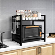 Lukzer 2-Tier Multipurpose Metal & Wood Kitchen Storage Rack (MKR-002/Black & Black)