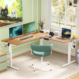 Lukzer Electric Height Adjustable Desk with USB & Type-C Study Table (EST-001/UC-White & Oak Brown)