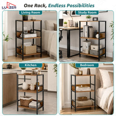 Lukzer 3-Tier Wooden Bedside Table for Bedroom & Multipurpose Open Storage Shelf (MMR-006-Black & Oak Brown)
