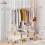 Lukzer Single Pole Portable Metal Garment Rack with 2 Bottom Shelves (MGR-008/White)