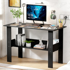 Lukzer Engineered Wood Modern Computer Desk with Bookshelf Study Table (ST-004/Black)