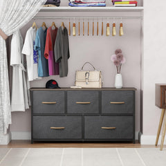Lukzer 5-Drawer Fabric Storage Organizer for Closet (MMR-003/Black & Wenge)