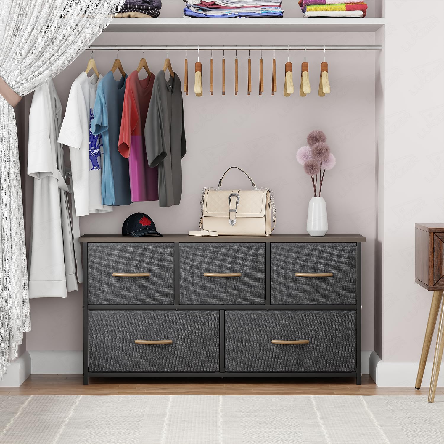 Lukzer 5-Drawer Fabric Storage Organizer for Closet (MMR-003/Black & Wenge)