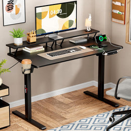 Lukzer Electric Height Adjustable Desk with Monitor Riser USB & Type-C Sit-Stand Table (EST-004/Black & Black)
