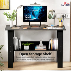 Lukzer Engineered Wood Modern Computer Desk with Bookshelf Study Table (ST-004/Black)