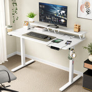 Lukzer Electric Height Adjustable Desk with Monitor Riser USB & Type-C Sit-Stand Table (EST-004/White & White)
