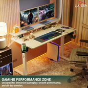 Lukzer Electric Height Adjustable Desk with Monitor Riser USB & Type-C Sit-Stand Table (EST-004/White & White)