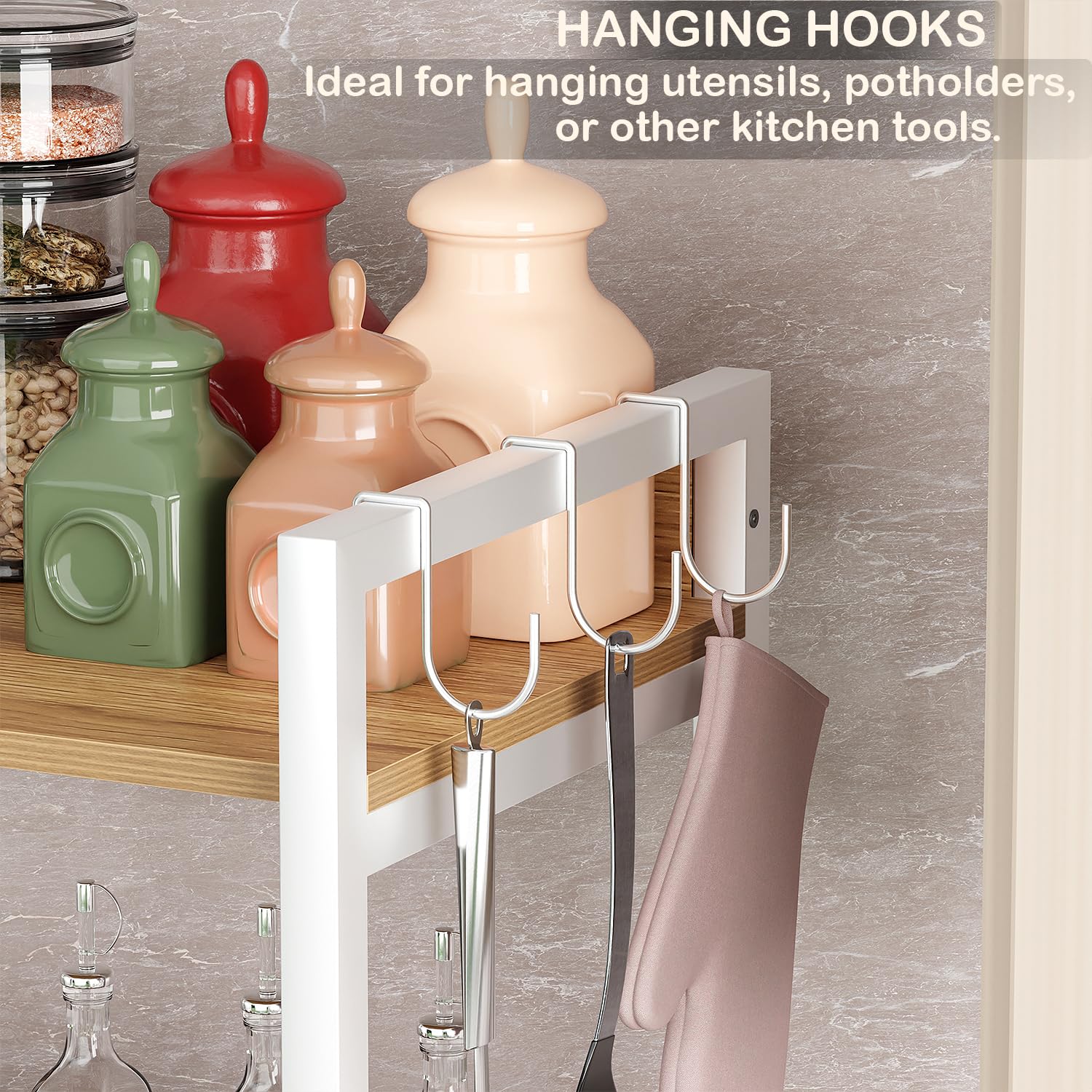 Lukzer 5-Tier Multipurpose Metal & Wood Kitchen Storage Rack (MKR-005/Oak Light with White)