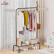 Lukzer Metal Garment Rack with Wheels & 1 Bottom Storage Shelf (MGR-005/Black)