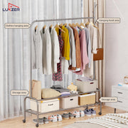 Lukzer Single Pole Portable Metal Garment Rack with 2 Bottom Shelves (MGR-008/Grey)