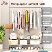 Lukzer Single Pole Portable Metal Garment Rack with 2 Bottom Shelves (MGR-008/Grey)