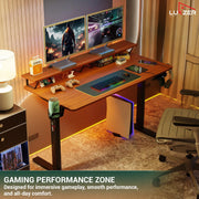 Lukzer Electric Height Adjustable Desk with Monitor Riser USB & Type-C Sit-Stand Table (EST-004/Black & Oak Brown)