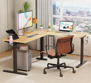 Lukzer L-Shape Electric Height Adjustable Study Desk (EST-001/Black & Oak Light)