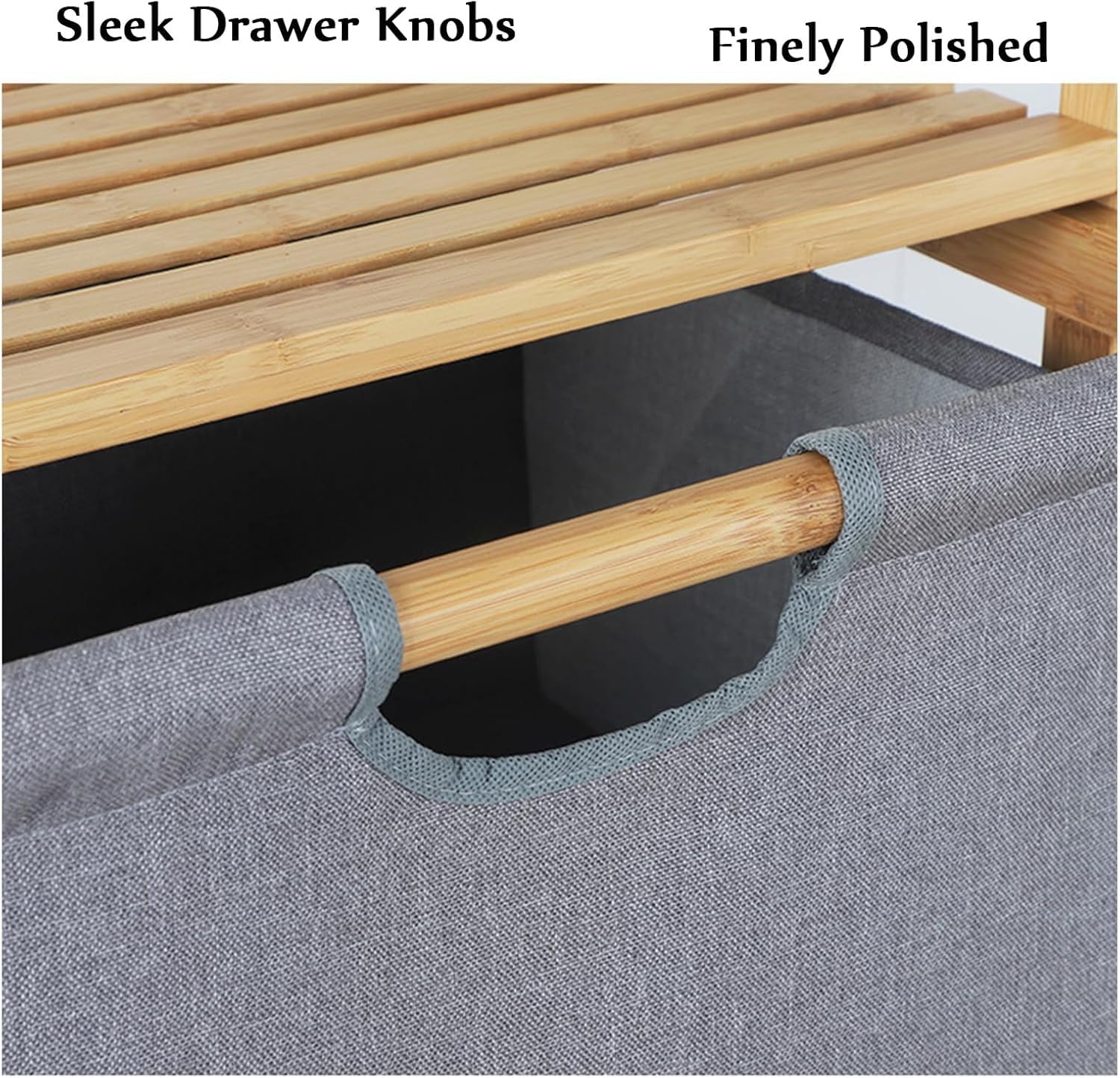 Lukzer 3 Layer Vertical Bamboo Storage Shelf with Removable Fabric Drawers (Grey/CH-011)