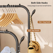 Lukzer Metal Garment Stand with 6 Shelves & Double Rods with Side Hooks & Wheels (MGS-008/Black)