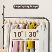 Lukzer Metal Garment Rack with Wheels & Double Bottom Storage Shelves (MGR-006/Black)