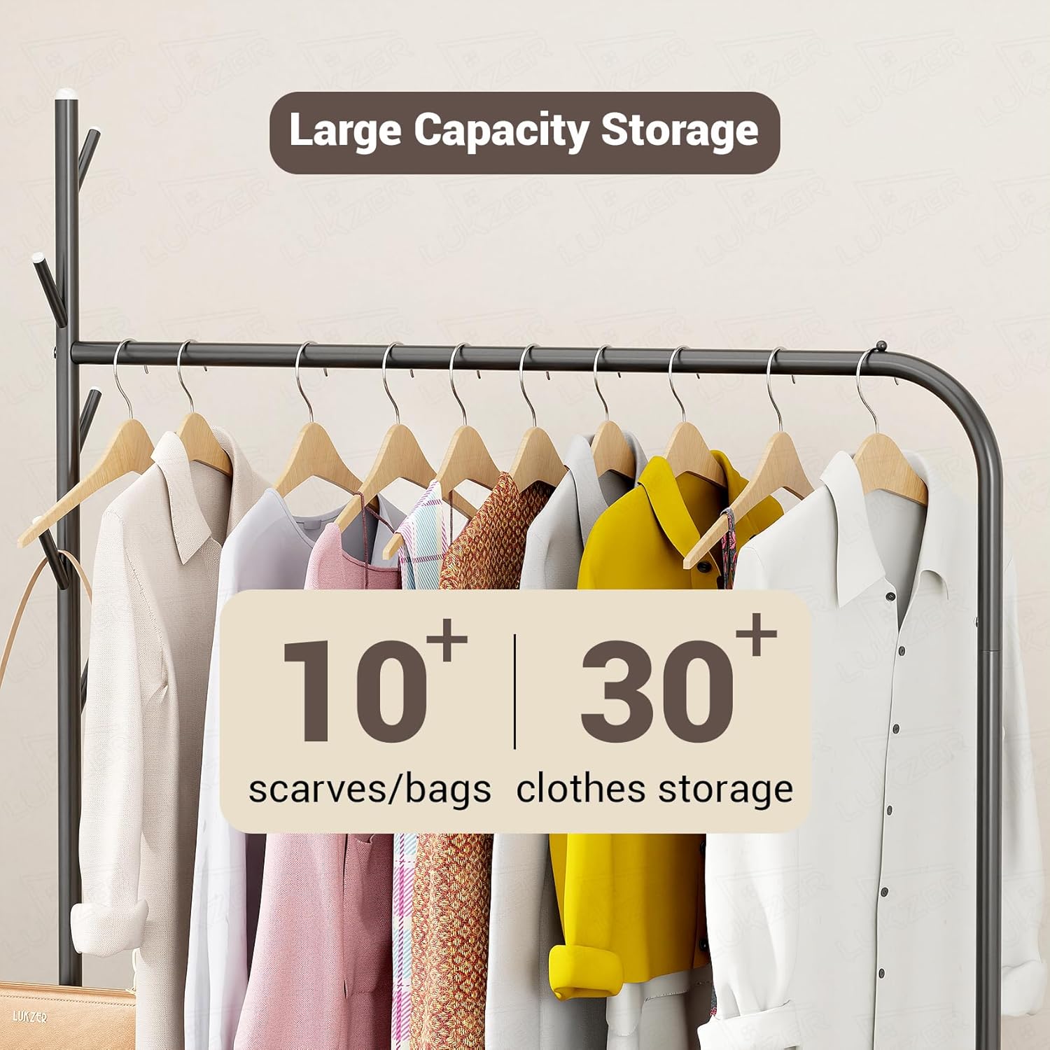Lukzer Metal Garment Rack with Wheels & 1 Bottom Storage Shelf (MGR-005/Black)