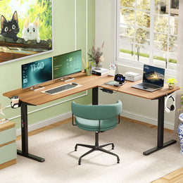 Lukzer Electric Height Adjustable Desk with USB & Type-C Study Table (EST-001/UC-Black & Oak Brown)