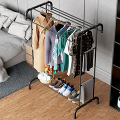 Lukzer Multifunctional Metal Garment Stand with Bottom Shelf (MGS-004/Black)