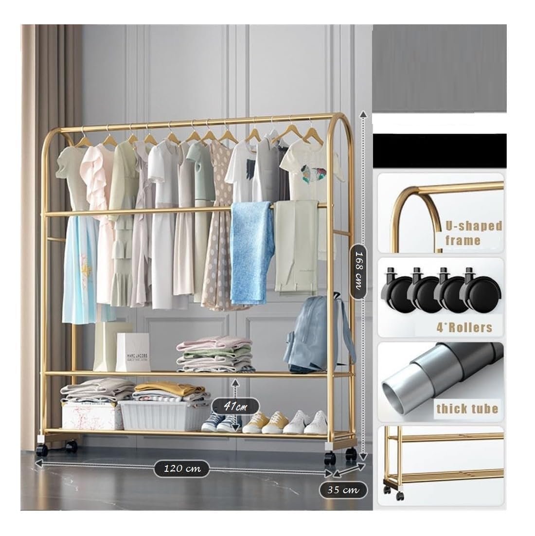 Multifunctional Metal Garment Rack | (35x120x168cm/A Shape)