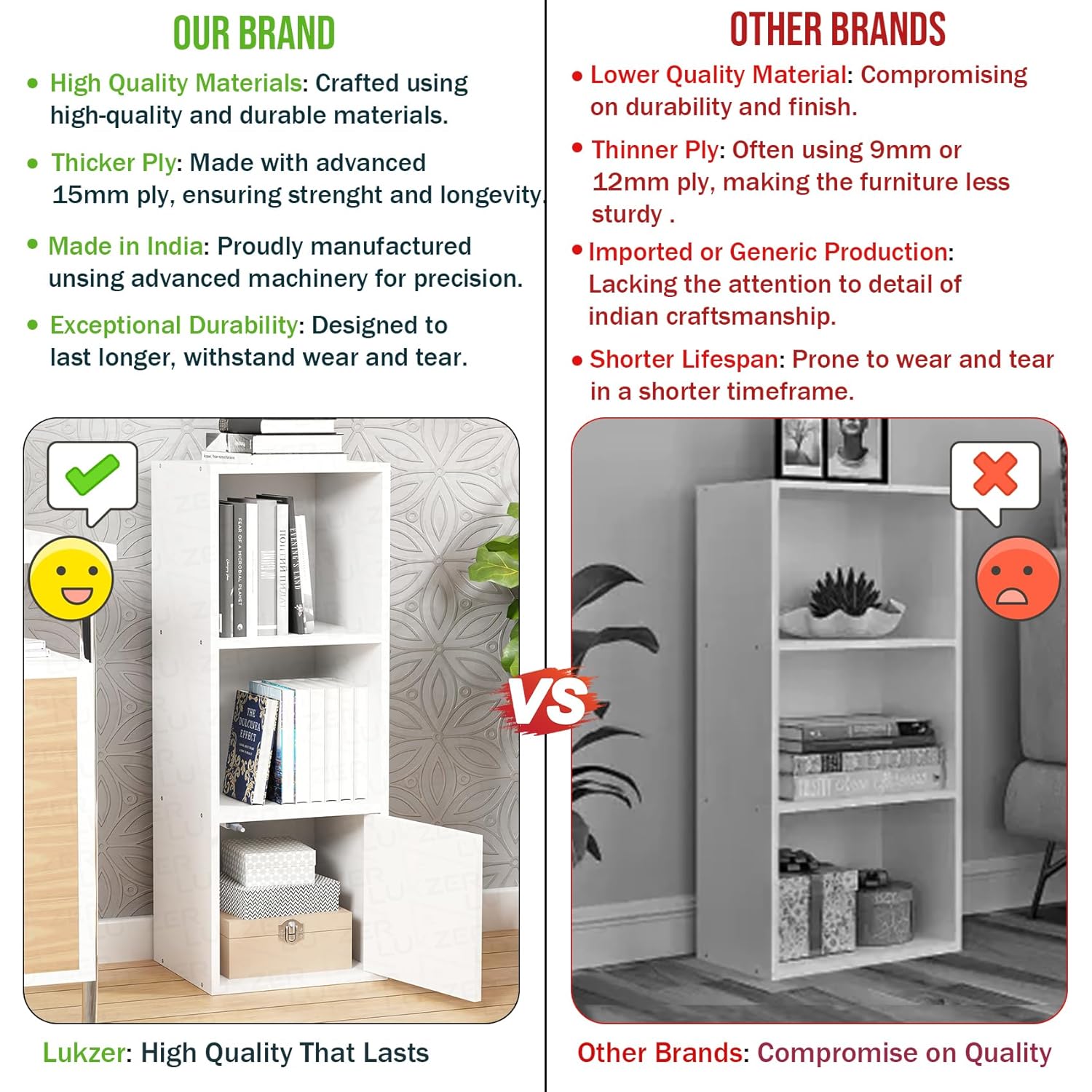 Lukzer 3 Layer Engineered Wood Storage Cabinet with Open Display Rack (MR-022/White)