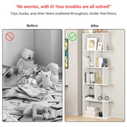 Lukzer 6 Layer Engineered Wood Space-Saving Organizer with Zigzag Open Bookshelf (MR-018/White)