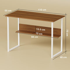 Lukzer Engineered Wood Office & Study Table with Open Bookshelf & Organiser (MST-005/Oak Brown)