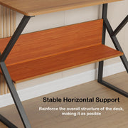 Lukzer Modern Engineered Wood Computer Desk with Bookshelf Oak Brown Top & Black Frame (MST-001)