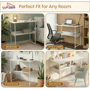 Lukzer Metal & Engineered Wood Kids Study Table with Open Shelf (MST-004S/White & White)