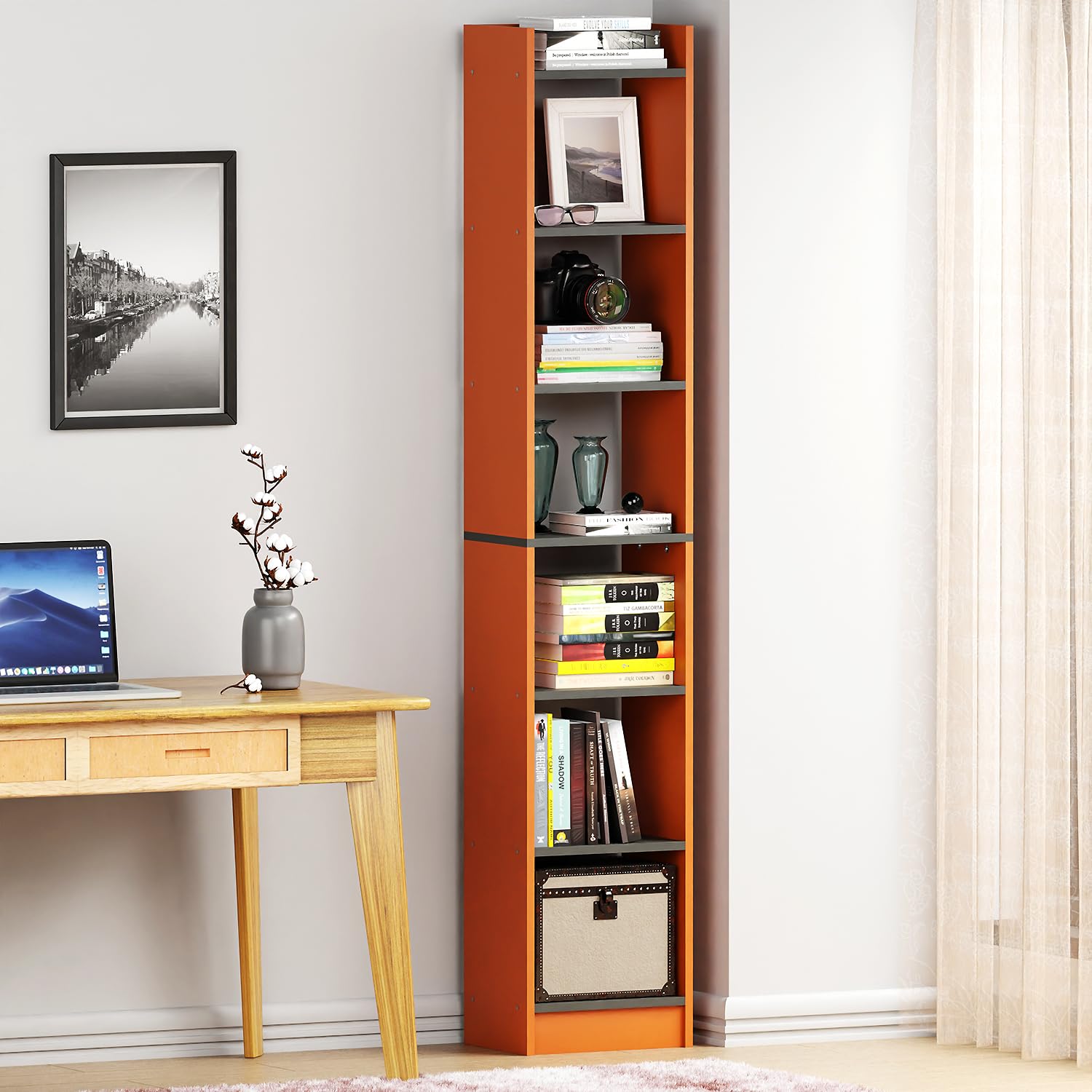Lukzer 6 Layer Dual Tone Engineered Wood Bookshelf Multipurpose Rack (MR-005/Lavamist)