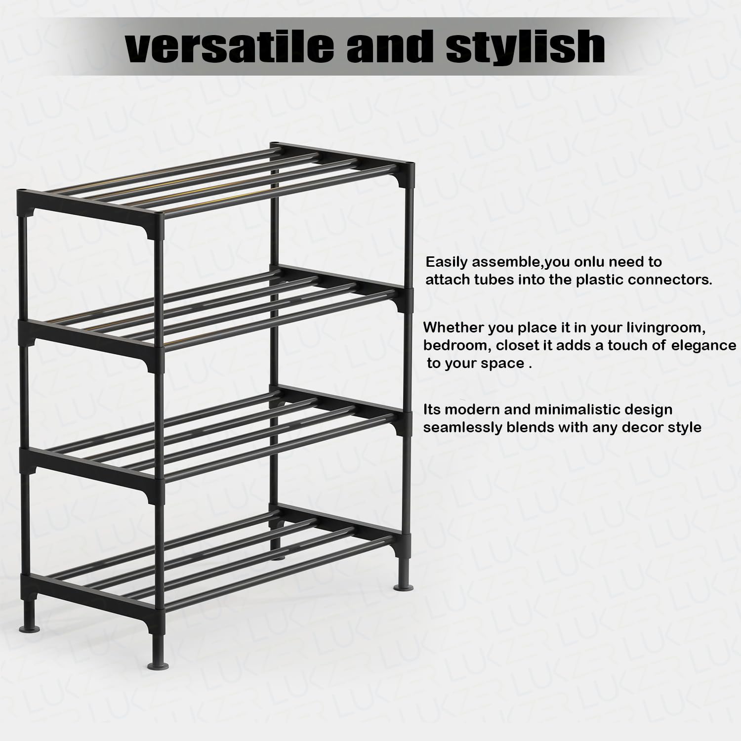 Lukzer Easy DIY Metal & Plastic Bookshelf/Storage Organizer – Black & Silver (3/4/5/6 Layers)