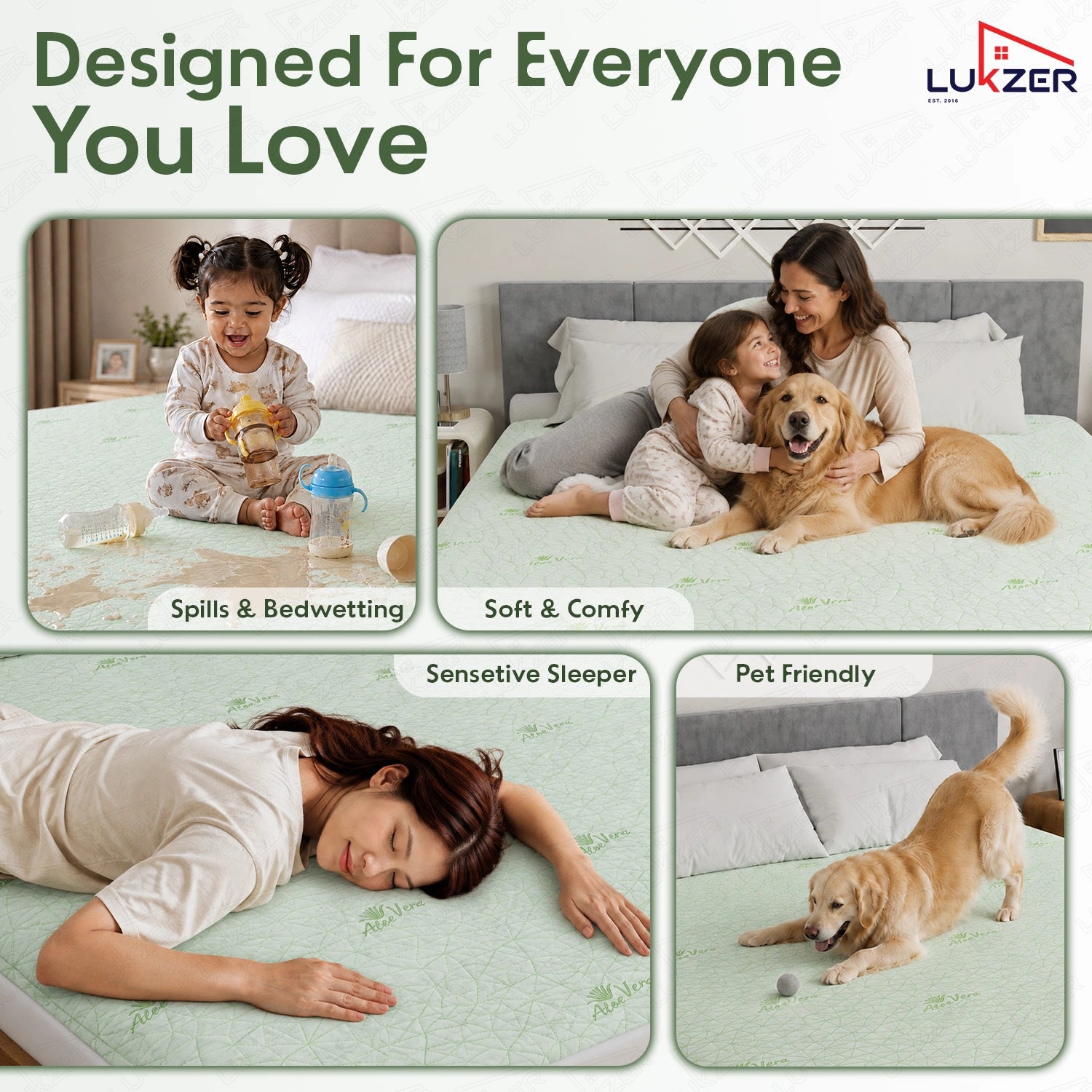 Lukzer 100% Waterproof Diamond Aloe Vera Mattress Protector/Mattress Cover / King Size - (72" x 72" Inches) - (6 x 6 ft)
