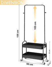Lukzer 2-in-1 Portable Garment Rack with Wheels & 2-Tier Metal Baskets (Black/White, 32x66x156cm)