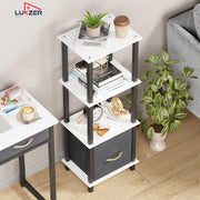 Lukzer 4-Tier Engineered Wood Bookshelf with Fabric Drawer (MRM-001/White)