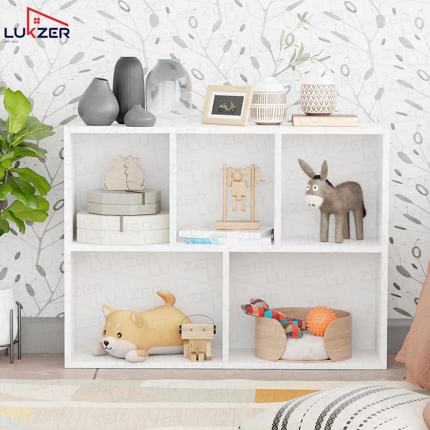 Lukzer Engineered Wood 5 Shelves Open Cabinet Bookshelf & Storage Organiser (MR-026/White)