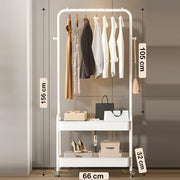 Lukzer 2-in-1 Portable Garment Rack with Wheels & 2-Tier Metal Baskets (Black/White, 32x66x156cm)