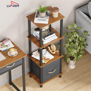 Lukzer 4-Tier Engineered Wood Bookshelf with Fabric Drawer (MRM-001/Oak Brown)
