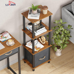 Lukzer 4-Tier Engineered Wood Bookshelf with Fabric Drawer (MRM-001/Oak Brown)