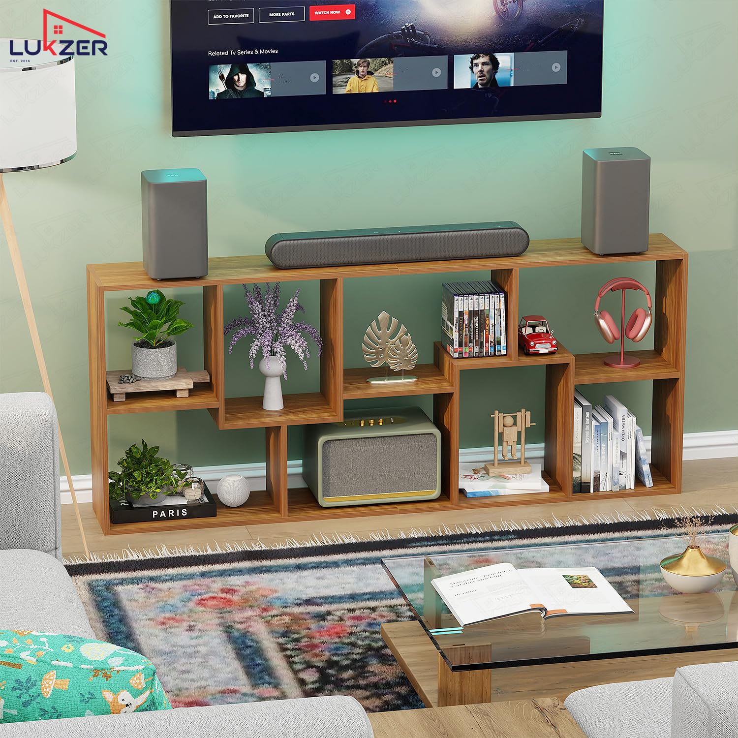 Lukzer 8 Shelves Modern Engineered Wood Book Shelf with Storage Display Rack (MR-004/Oak Brown)