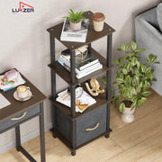 Lukzer 4-Tier Engineered Wood Bookshelf with Fabric Drawer (MRM-001/Wenge)