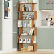 Lukzer 6-Layer S-Shaped Ladder Engineered Wood Open Bookshelf Rack (MR-002, Oak Brown)