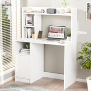 Lukzer Engineered Wood Office Desk & Study Table with Bookshelf & Cabinet (ST-009/White)