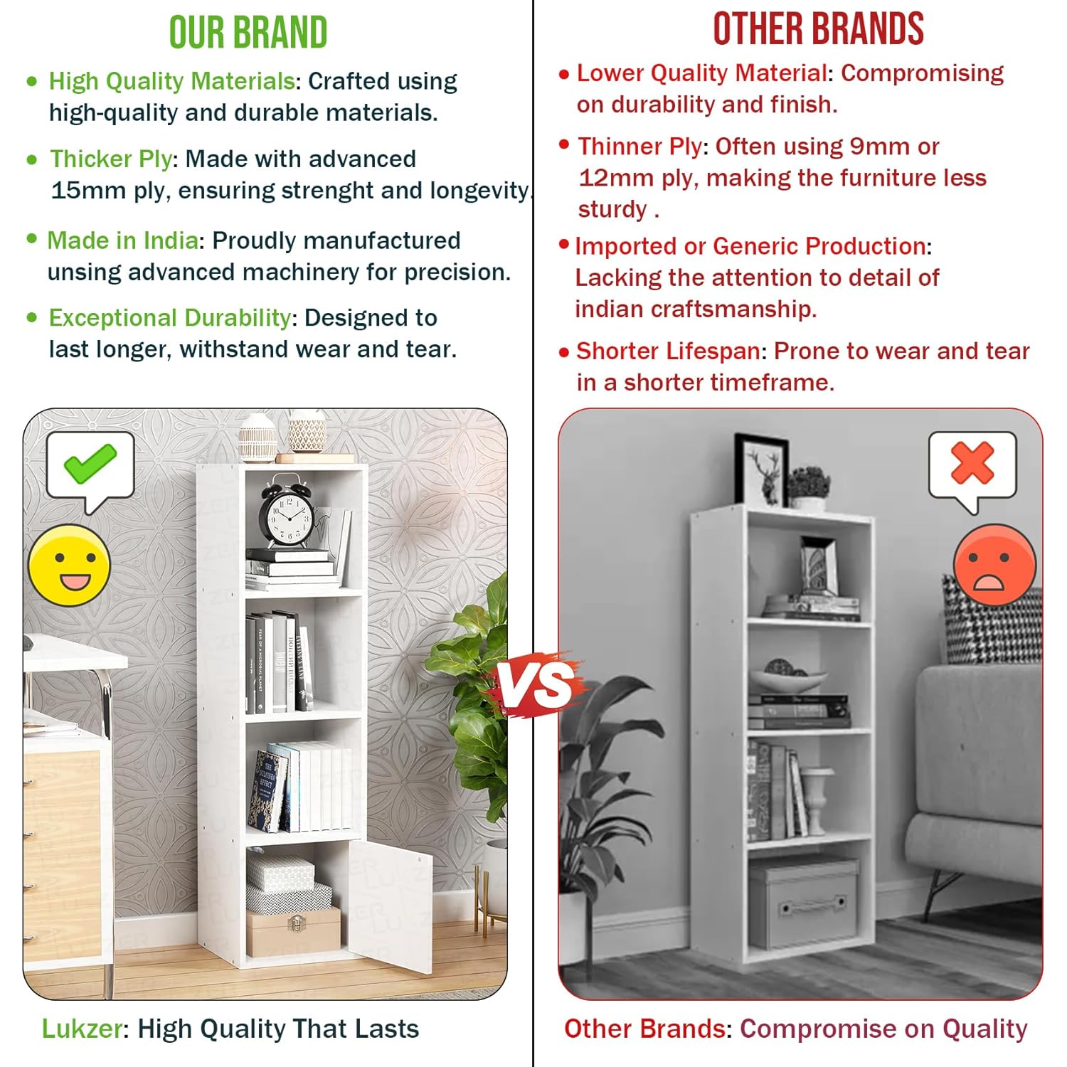 Lukzer 4 Layer Engineered Wood Storage Cabinet with Open Display Rack (MR-023/White)