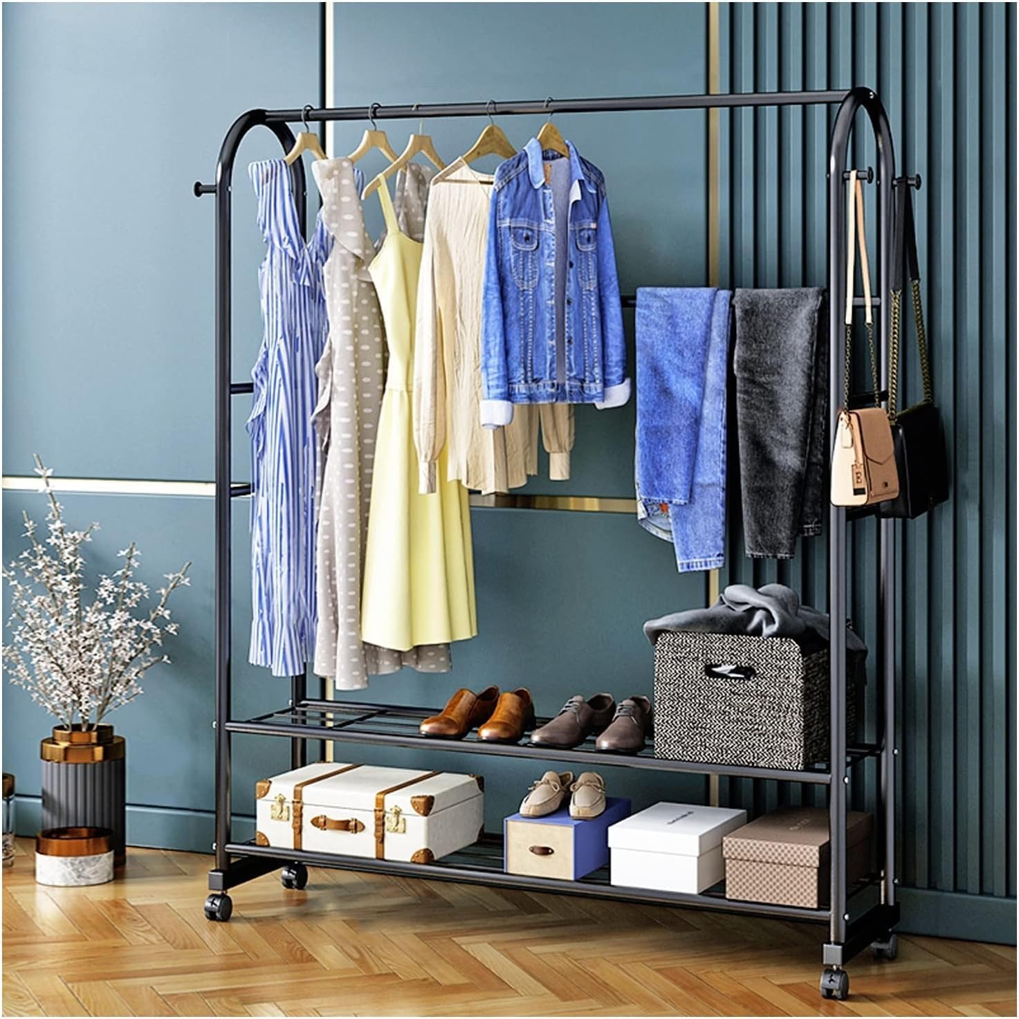 Lukzer Multifunctional Metal Garment Rack – A-Shape, 35x120x168cm (Gold/Black/White)