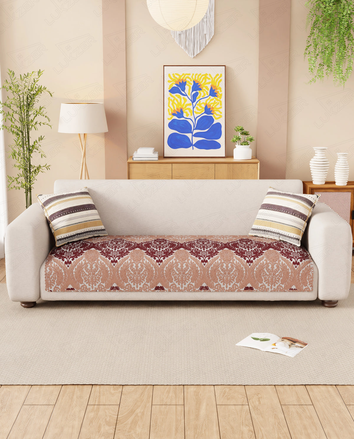 Lukzer Quilted Reversible Leopard Print Sofa Mat with WaveEdge Ultrasonic Cut (ONLY SEAT COVER) - SC-220-01WE