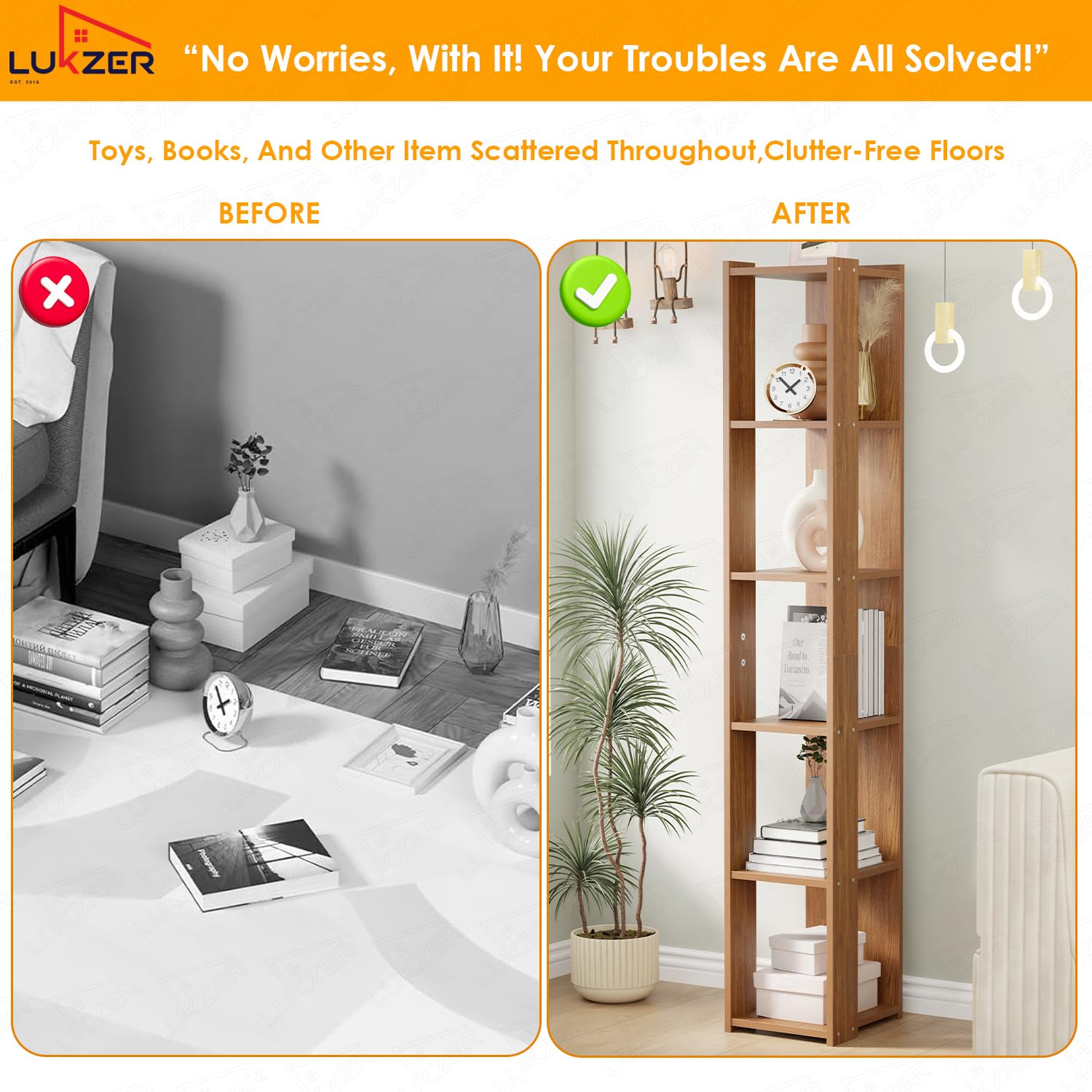 Lukzer Engineered Wood Multipurpose Bookshelf & Storage Organiser (MR-019/Oak Brown)