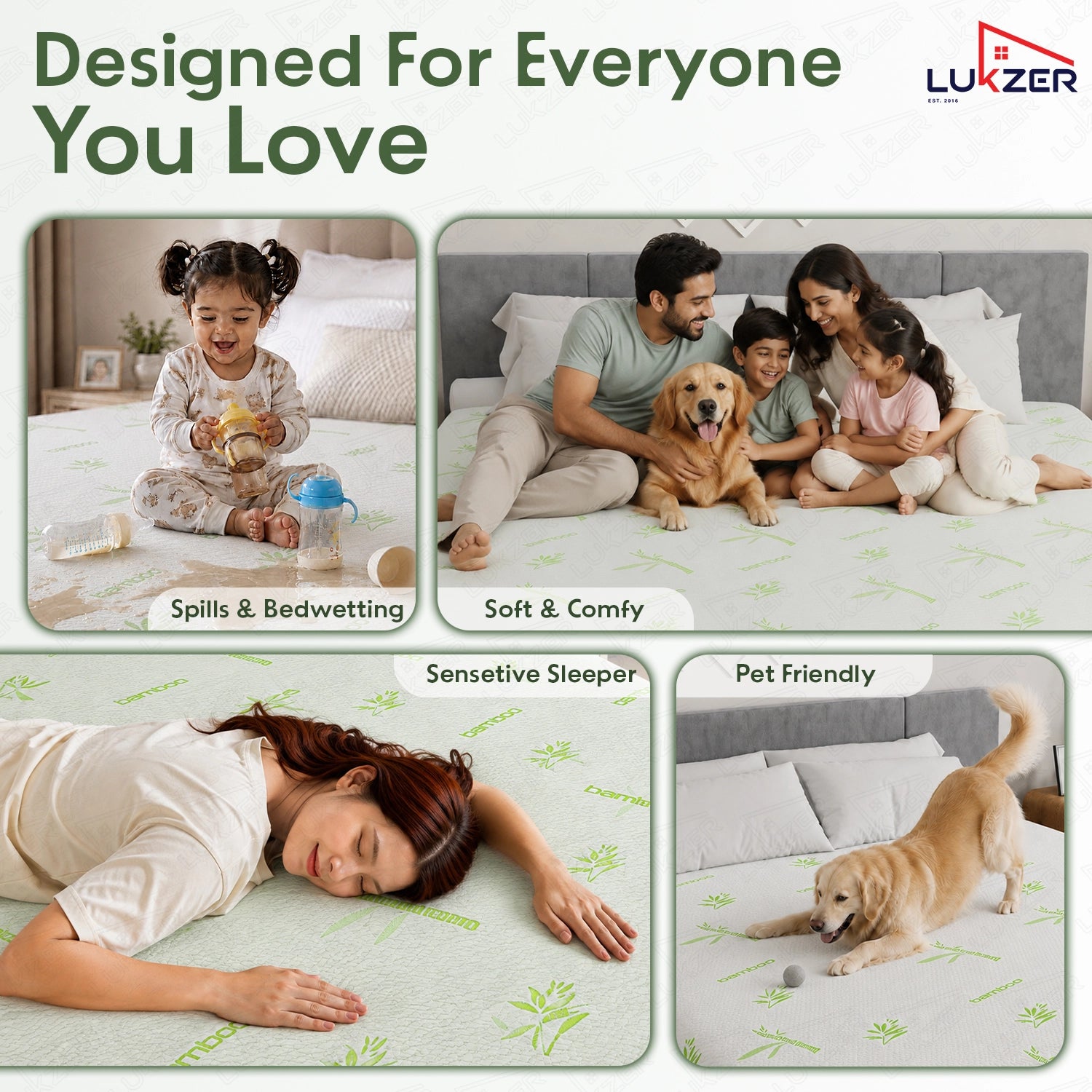 Lukzer 100% Waterproof Natural Bamboo Mattress Protector/Mattress Cover / Queen Size - (72" x 60" Inches) - (6 x 5 ft)