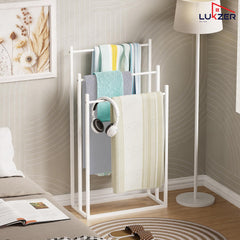Lukzer Freestanding Sturdy Metal 3-Bar Towel Hanging Stand (MGS-007/White)