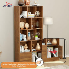 Lukzer 12 Open Cube Bookcase with Push Latch Doors & 2 Bottom Shelf (MR-033/Oak Brown)